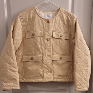 Stylish Quilted Beige Jacket with Gold Button Details